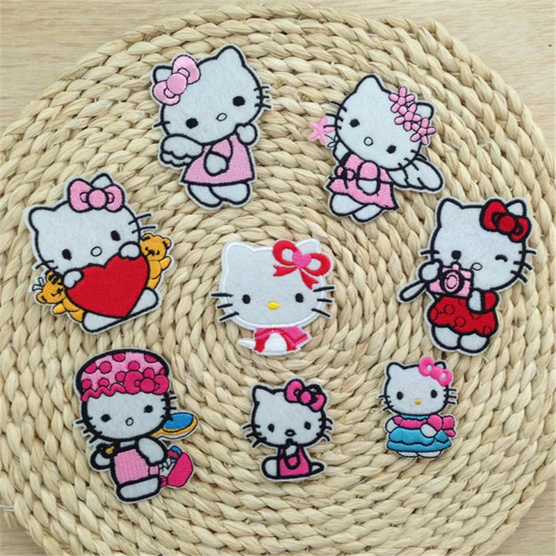8PCS Hello Kitty Embroidered Patches Iron On Motif Applique Embroidery