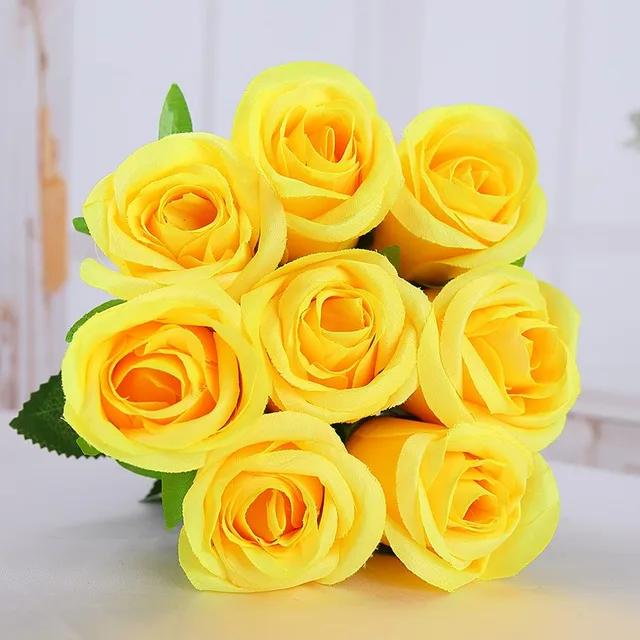 High Quality (10pcs/lot) Romantic Artificial Yellow Rose Flower DIY