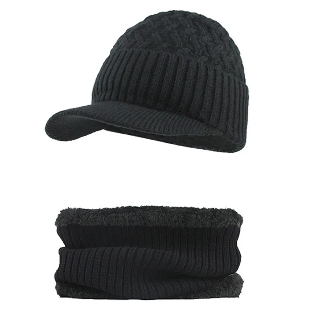 Mens Winter Hat Cotton Solid Adult Casual Knitted Wool Plus Velvet Warm