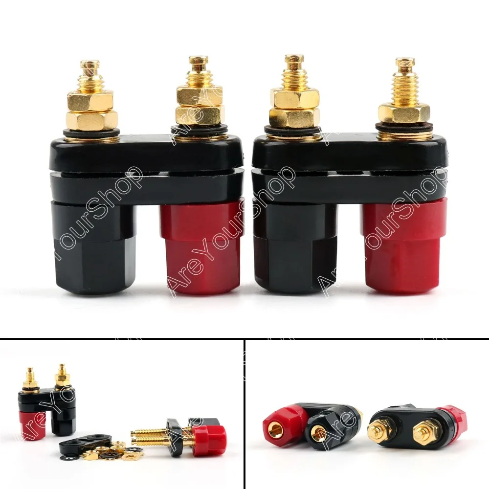 

Areyourshop Sale 4 Pcs Double Gold Plated Dual Insulated Binding Post For 4mm Banana Jack Plug Power Amplifier Speakers