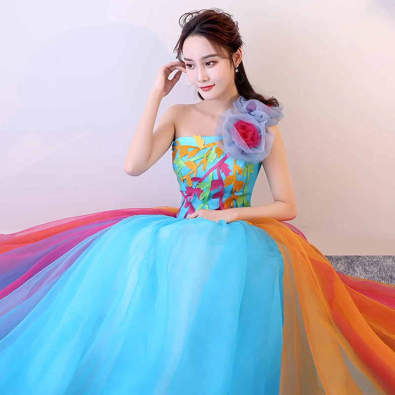 ruthshen Romantic Colorful Organza Ball Gown One Shoulder Quinceanera Dresses Beautiful Party Flowers Dresses Vestidos