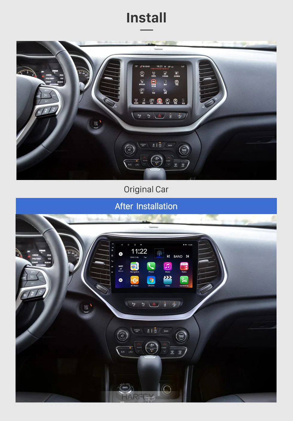 Discount Harfey Android 6.0/8.1 10.1" GPS Multimedia Player Car Radio For 2016 Jeep Grand Cherokee 2Din Touchscreen Head Unit Wifi 2