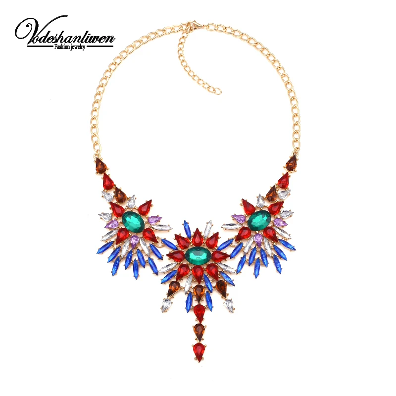 Vodeshanliwen New Luxury Brand Crystal Necklaces &amp Pendants Sexy Women Wedding Collar Statement Necklace Colorful Accessories | Украшения