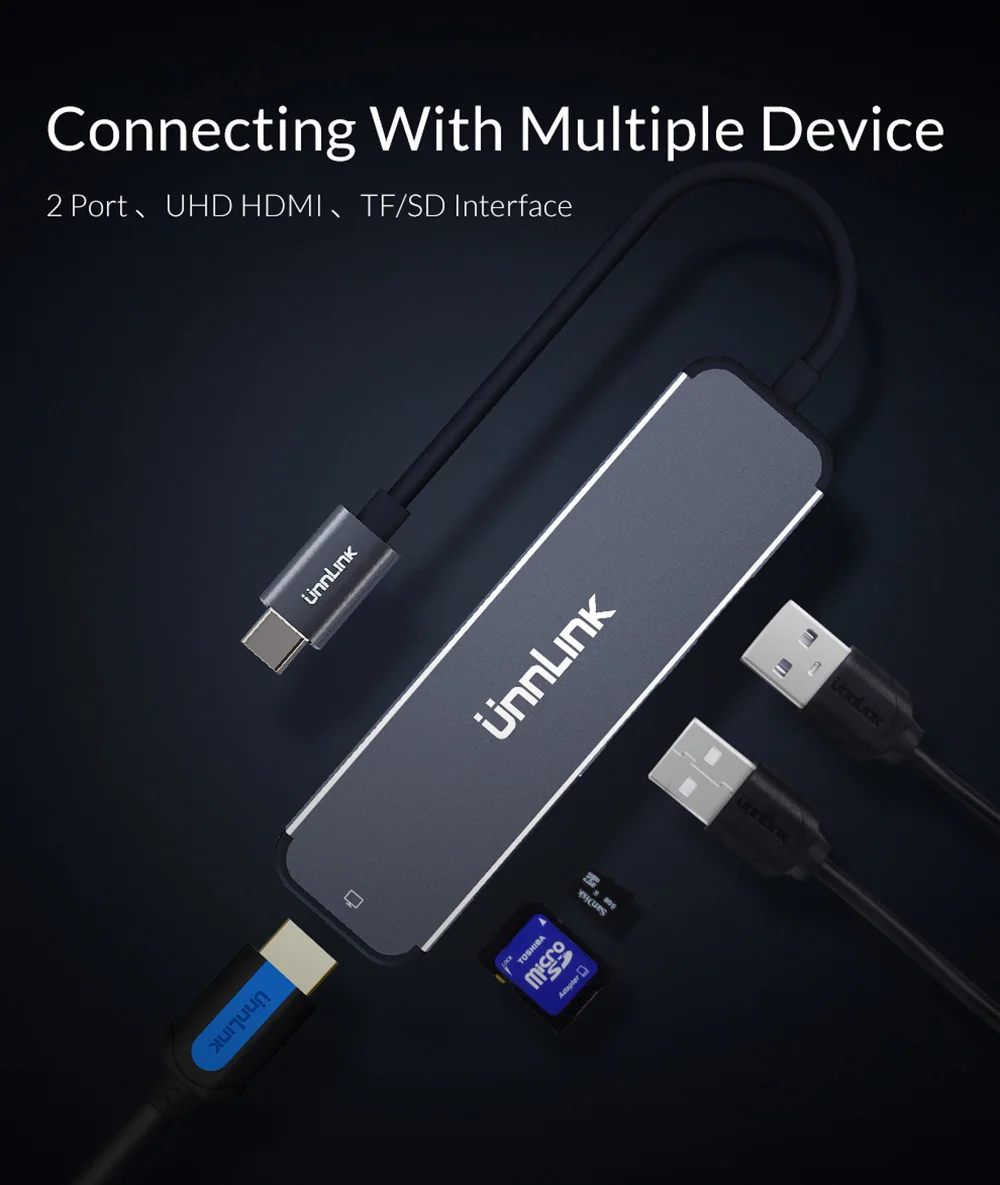 Unnlink usb-хаб USB C к HDMI USB3.0 SD TF кард-ридер Thunderbolt 3 док-адаптер для MacBook pro S8 S9 S10 Dex P20 P30 mate 20