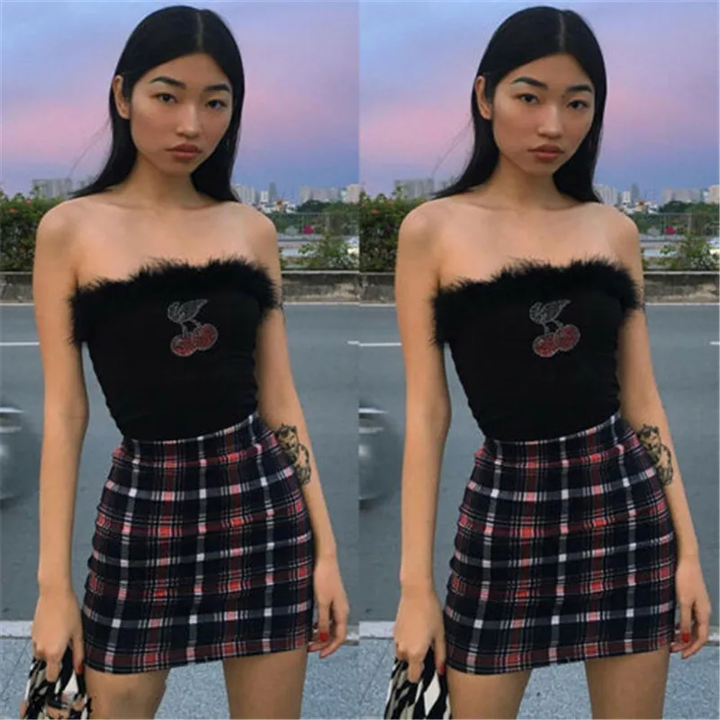 Women off shoulder Strapless Tube Tops slim feather Patchwork Crop Top Lady Black Cherry print Tube Top streetwear clubwear Tops Women off shoulder Strapless Tube Tops slim feather Patchwork Crop Top Lady Black Cherry print Tube Top streetwear clubwear Tops