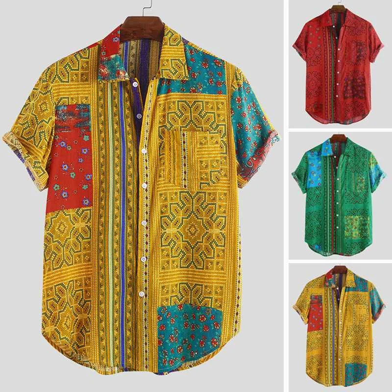 

Summer Ethnic Style Printing Shirt Men Button Short Sleeve Casual Breathable Stylish Vintage Tropical Hawaiian Shirt Camisa 2019