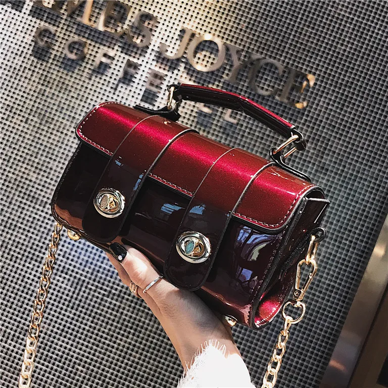 

2019 new designer handbags high quality Lacquer bag female Korean version Joker chain single shoulder bag women leather handbags