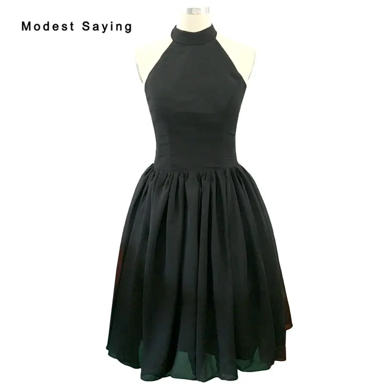 Elegant Black Ball Gown Halter Cocktail Dresses vintage 1950's Dress