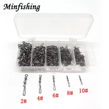 Minfishing 250 pcs/lot Fishing Swivels MS+GS Rolling Swivel with Suspension Hook Size 2 4 6 8 10# Sea Rock Fishing Tackle