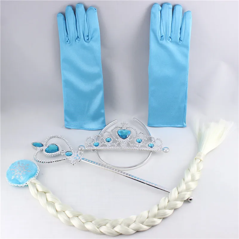 4 pièces/lot semblant jouer beauté reine des neiges enfants couronne + perruque + gants + baguette magique ensemble jouets anna elsa ensemble de jouets