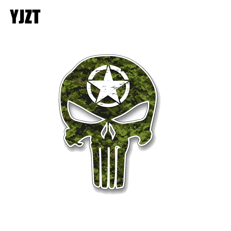 

YJZT 13.9CM*10.2CM Army Punisher Skull Star Vinyl Decal Reflective Funny PVC Car Sticker 12-0505