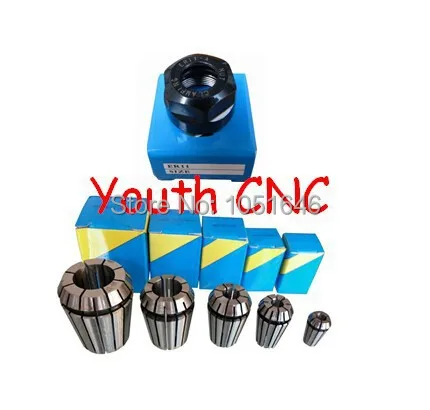 , 5 pcs ER11 collets 3 mm, 3.175mm, 4mm, 6mm, 7mm + 1 pc ER 11 A Nut for CNC milling lathe tool and spindle motor