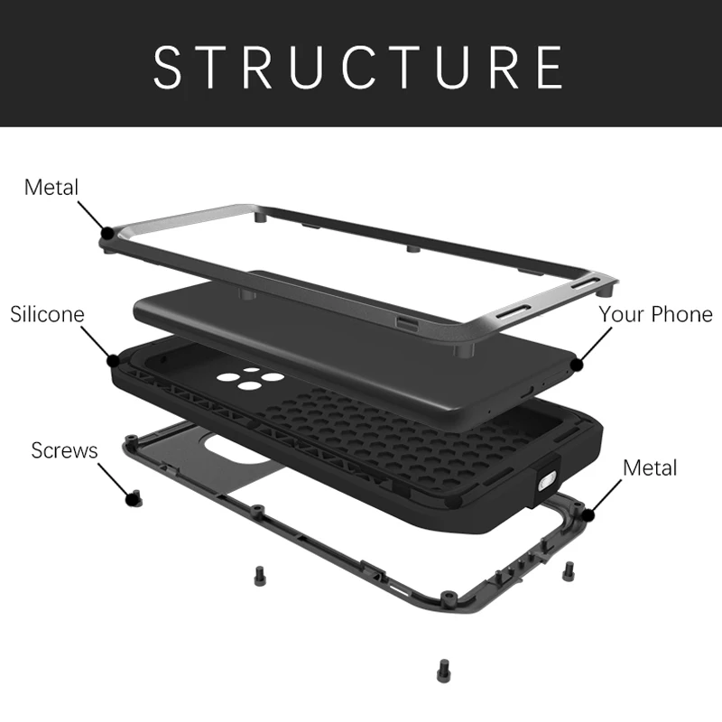

LOVE MEI Heavy Duty Protection Doom armor Metal Aluminum Waterproof phone CaseFor Huawei Mate 20 Pro Metal Shockproof Cover