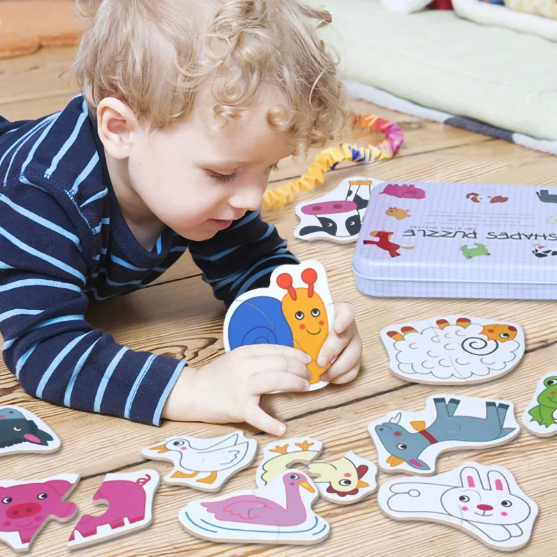 

Baby Puzzle Toys Iron Box Infant Early Head Start Training Cognitive Card Vehicle/Fruit/Animal Set Pair Puzzle Educational Gift