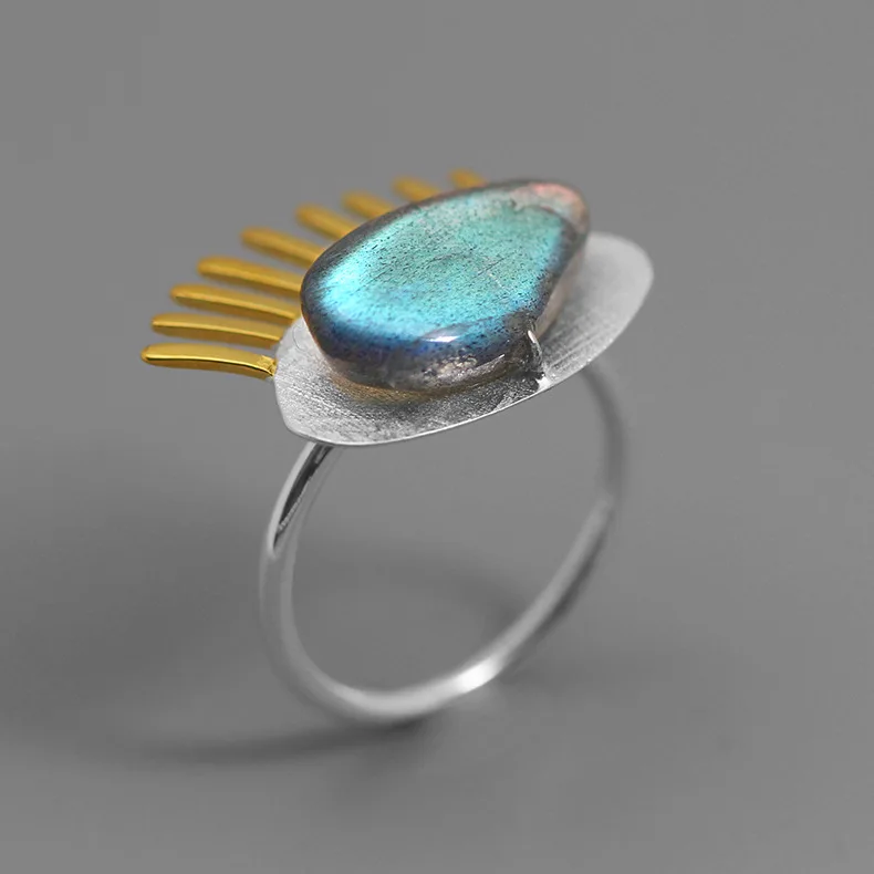 

Original Sleepwalker's funny eyes Sterling Silver Natural Anemousite stone open rings Women's sterling silver 925 jewelry