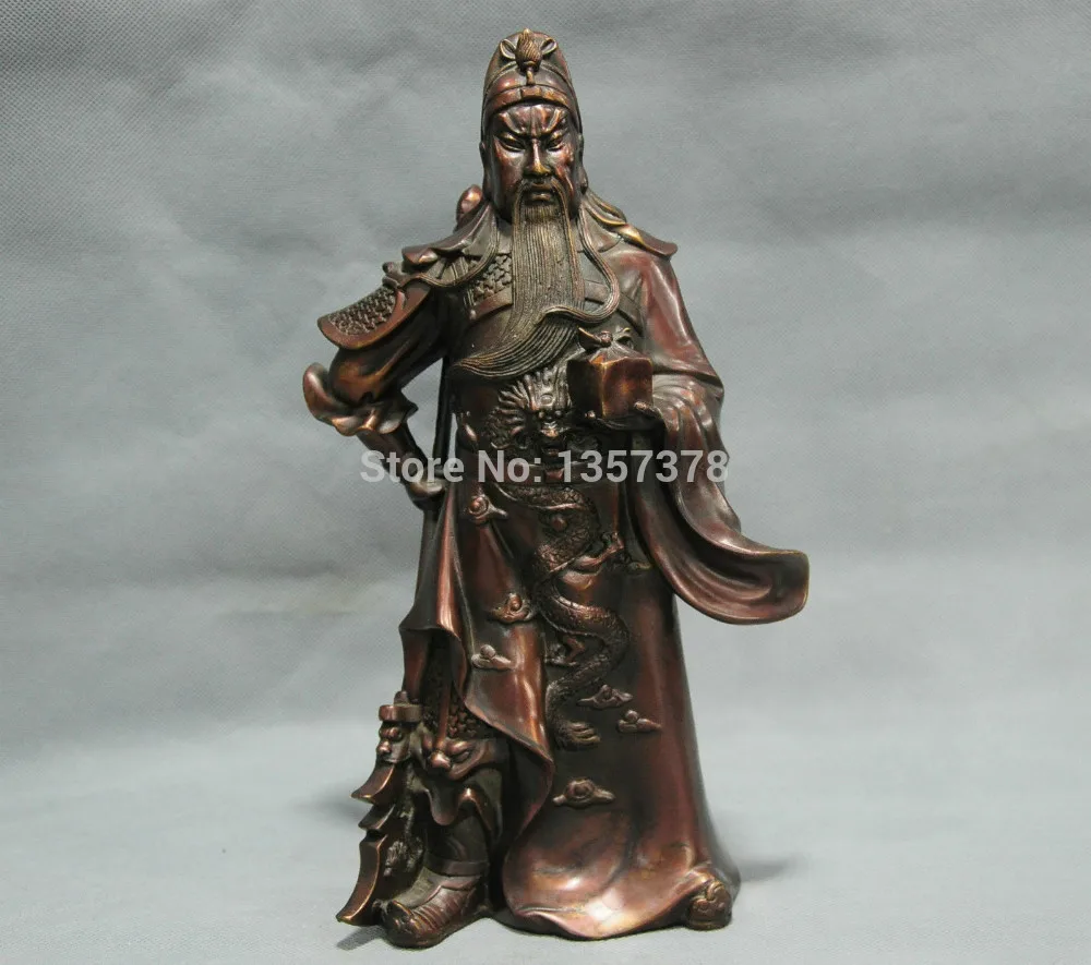 

shitou 00749 12'' China Warrior Soldier Guang Gong Yu Dragon Sword Seal Bronze Statue