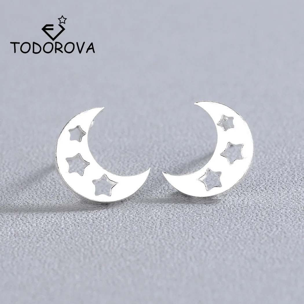 

Todorova Star Moon Ear Studs Women Fashion Jewelry Crescent Earrings Celestial Stud Earrings Female Party Gift