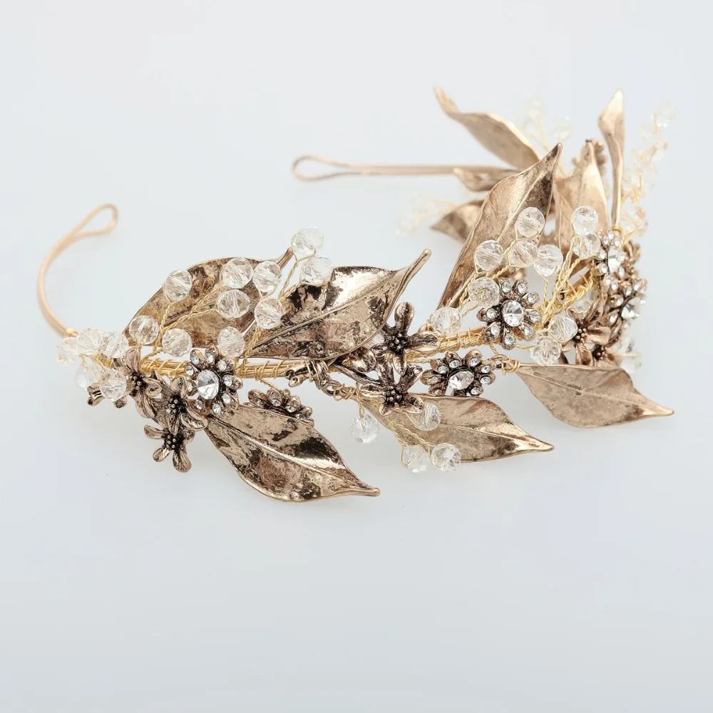 Винтажное Золотое свадебное украшение на голову ручной работы со стразами свадебный головной убор греческий лист Корона женские вечерние аксессуары для волос
