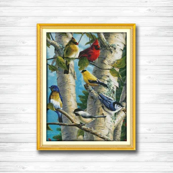 

Birch birds in the tree decor painting counted print on canvas DMC 14CT 11CT Chinese Cross Stitch Needlework Sets Embroider kits