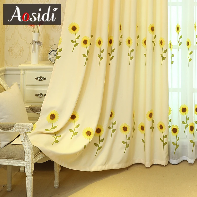 Thick Sunflower embroidered curtain for Living Room Bedroom Home