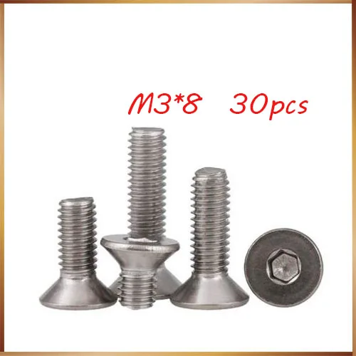 

Free shipping 30pcs M3*8mm Stainless steel Flat Screws Inner Hexagon Socket Countersunk Head Screw stainless nails,bolts