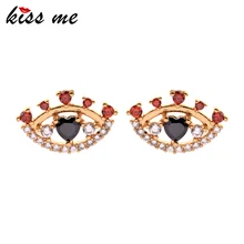 KISS ME, уникальные красные и черные циркониевые серьги-гвоздики «злые глаза» для женщин, вечерние, подарки,, латунные серьги, модные ювелирные изделия, аксессуары