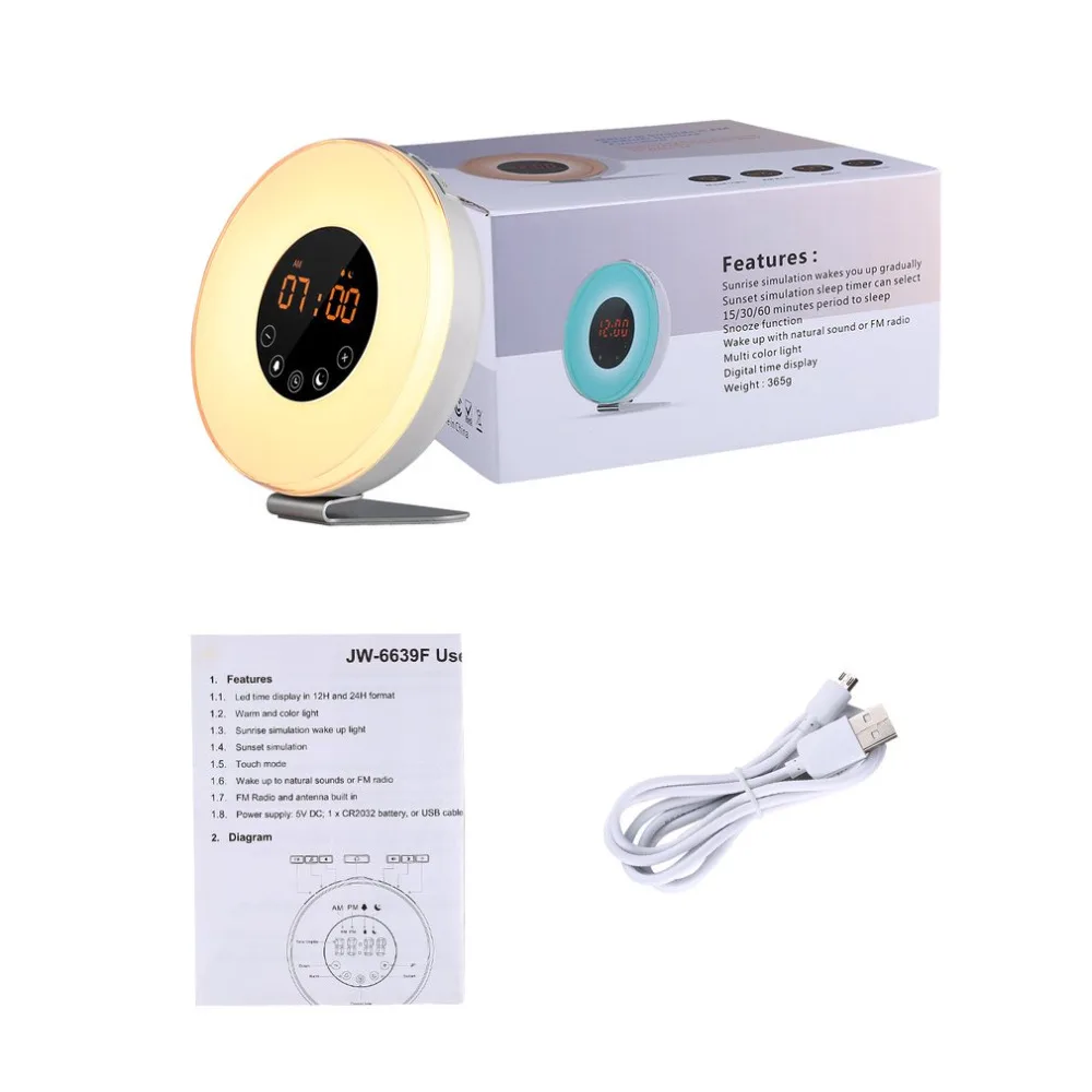 Sunrise Alarm Clock Digital LED Time Display Morning Wake Up Alarm