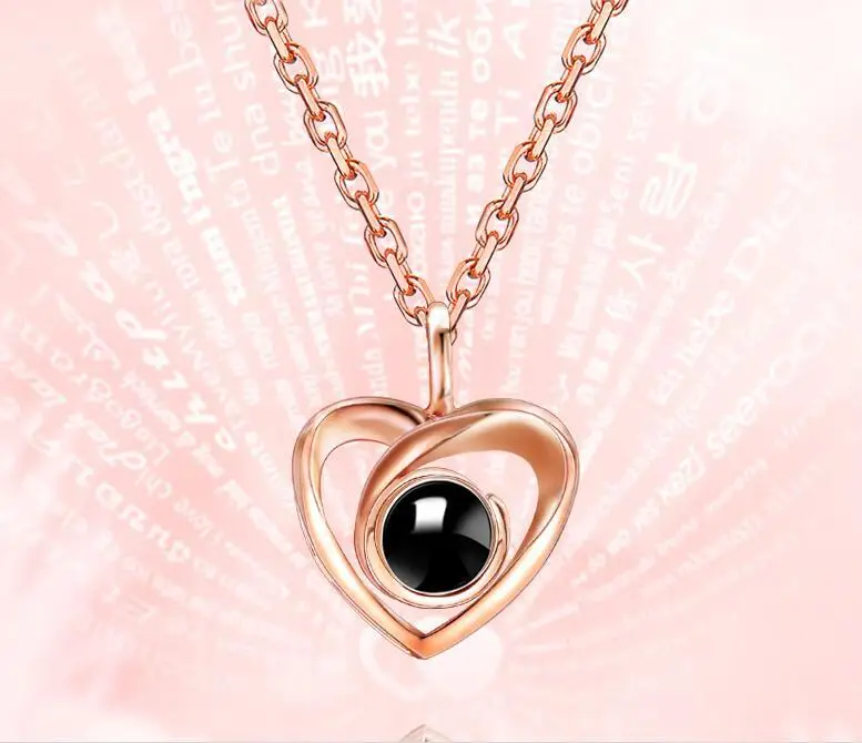 Romantic 100 languages I love you Projection Necklace Love Heart Shaped