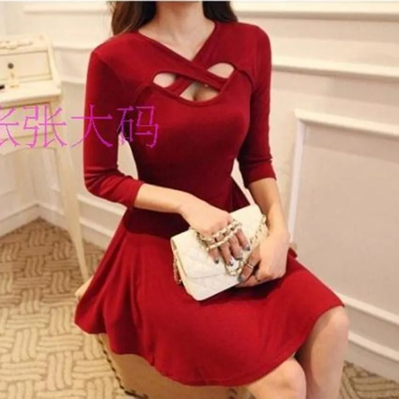 

Plus size spring and autumn personality slim waist big skirt one-piece dress