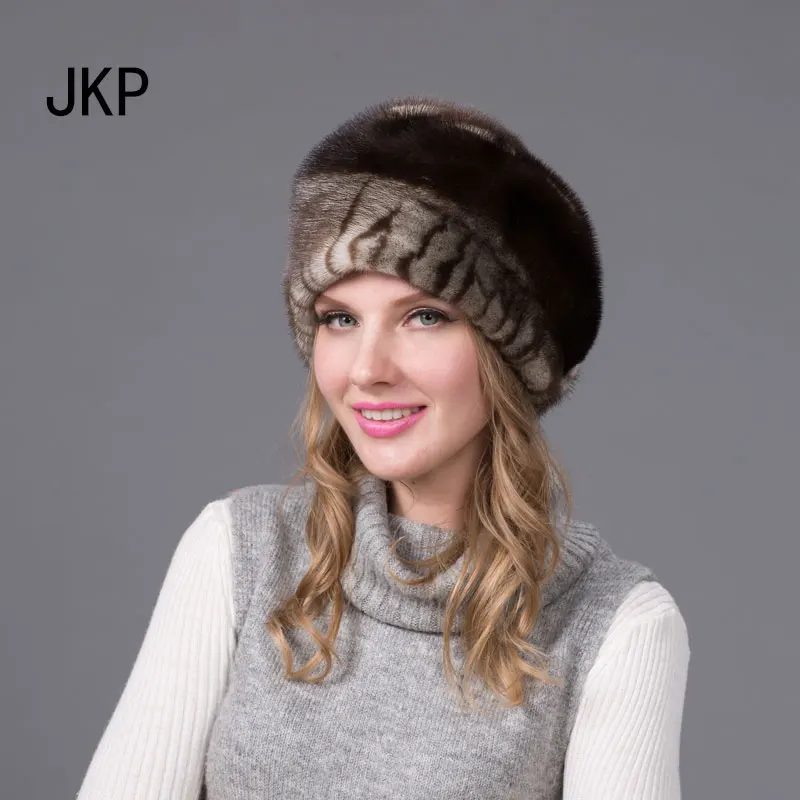 Jkp 2018 روسيا شتاء فرو المنك الحقيقي الفراء القبعات للنساء قبعة مع قبعة المنك نوعية جيدة أنيقة الأزياء مخطط كاب DHY-43 Jkp 2018 روسيا شتاء فرو المنك الحقيقي الفراء القبعات للنساء قبعة مع قبعة المنك نوعية جيدة أنيقة الأزياء مخطط كاب DHY-43