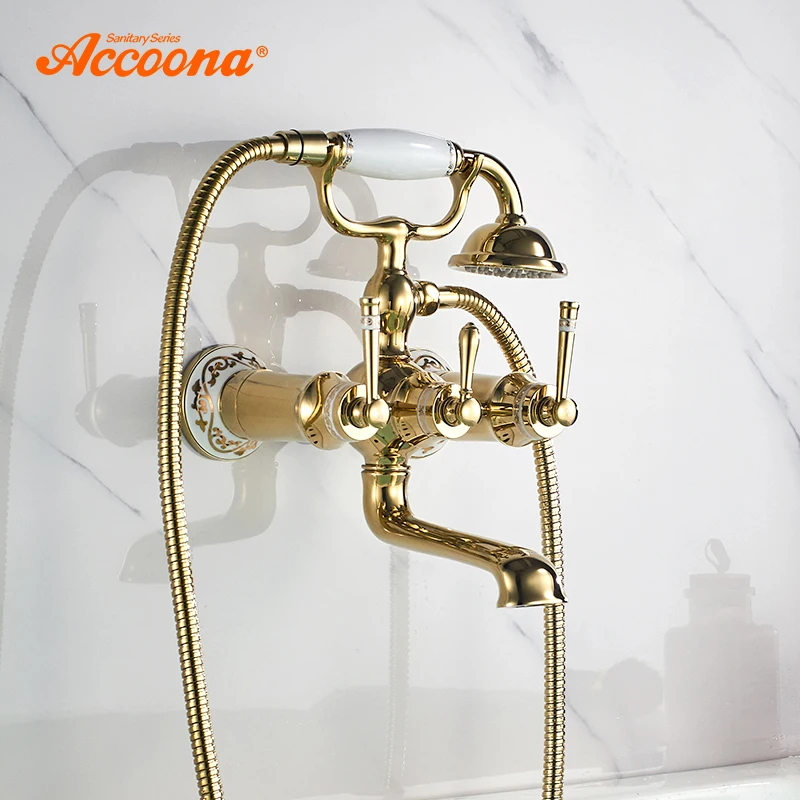 Accoona Gold Bathtub Faucets Wall Mounted Bathroom Bath Shower Faucets