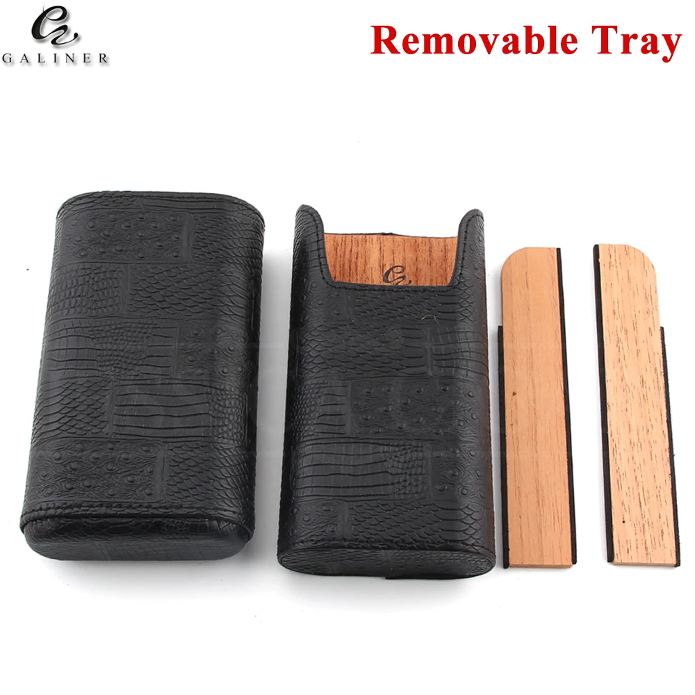 GALINER Gadgets Cedar Wood Humidor Leather Cigar Travel Case Portable 3 Tubes Holder Cigar Humidor