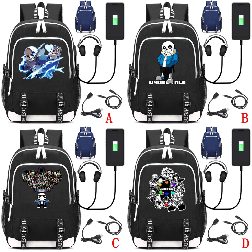 

Game Undertale Sans Backpack Canvas Rucksack USB Charging Port knapsack Headphone interface College Student Laptop bag schoolbag