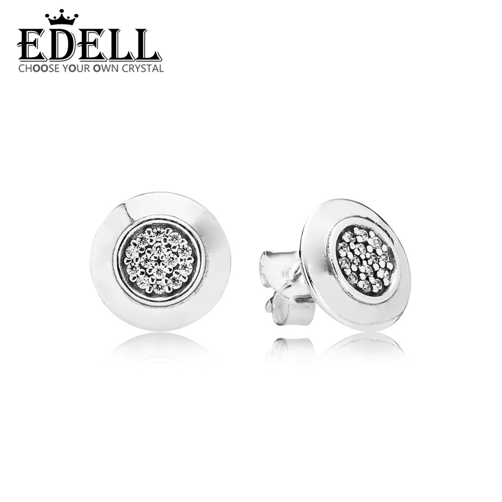 

EDELL 100% Sterling silver 1:1 Glamour 290559CZ SIGNATURE STUD EARRINGS Original Women wedding Fashion Jewelry 2018