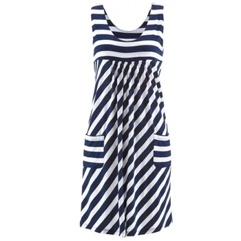 Fashion striped dress large size summer dress loose simple sleeveless dress women s