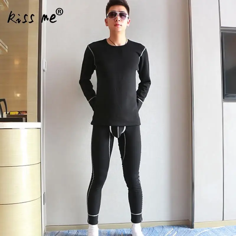 1 Set 2017 winter Men's Thermal Underwear sexy transparent silk Long Johns Men Soft Sleepwear