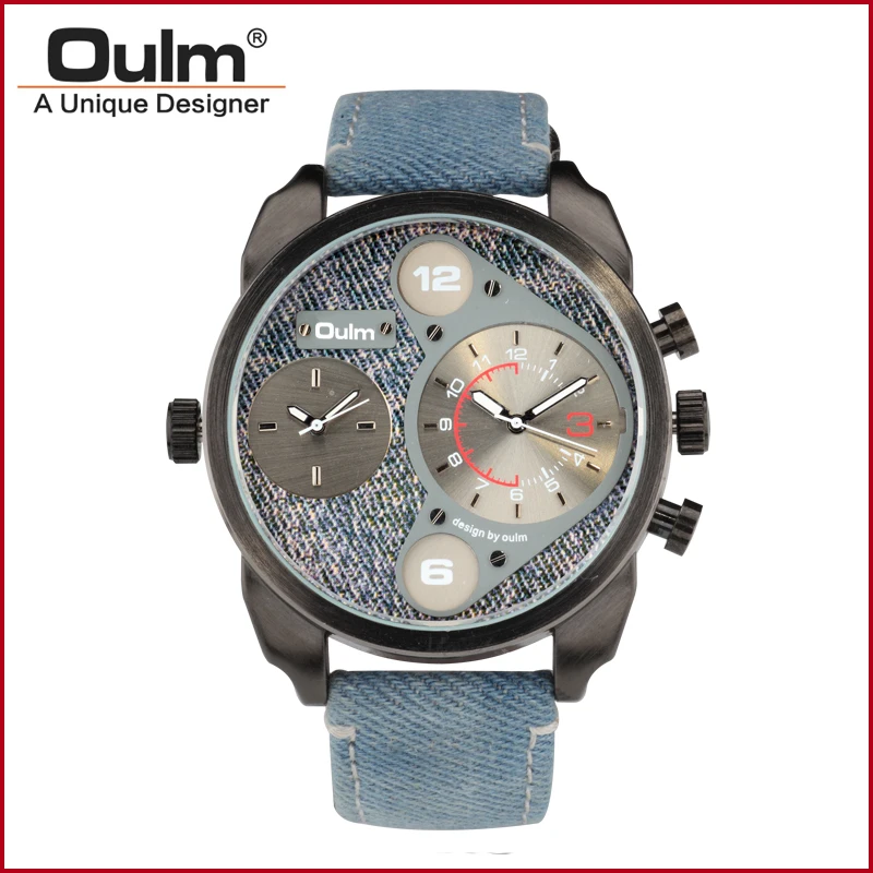 

OULM brand HP9316N Army Military Fashion Men Watch Dual time zone watch Thermometer wristwatch Jean Strap watch Sports Watch