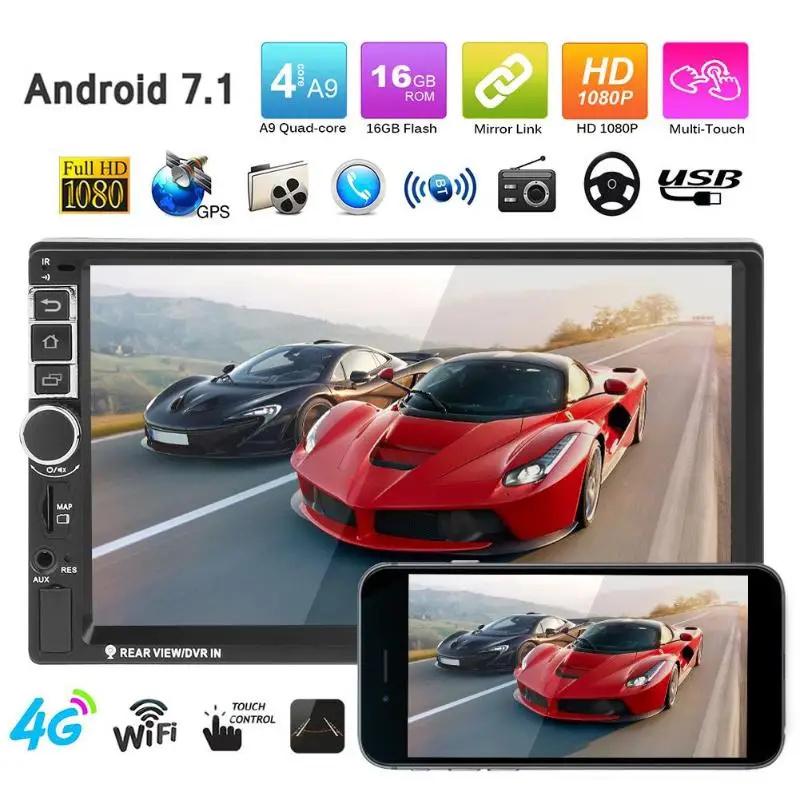 

VODOOL 7" 2Din Android 7.1 Bluetooth WiFi Car MP5 Video Player Car GPS Navigation Parking Monitor Display With North America Map