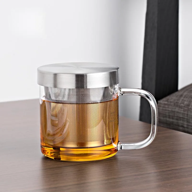

350ml Brief Heat Resistant Borosilicate Glass Flower Tea Cup with Stainless Steel Filter Lid Teacup Coffee Mug Liquor Drinkware