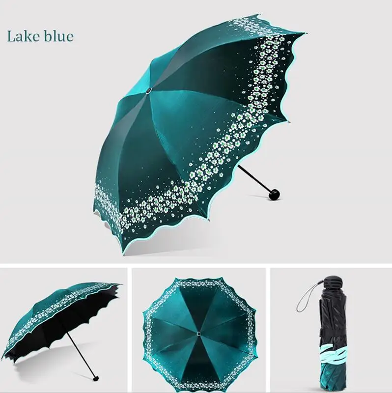 Женский зонтик, полностью затемненный, цветной, яркий зонтик, дождь, арочный, принцесса, женские зонты, женский зонтик, креативные подарки - Цвет: dark green