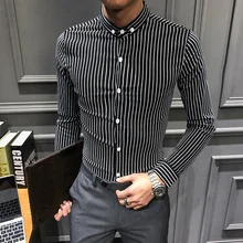 Горячая Распродажа camisa masculina Мода Весна новые мужские рубашки с длинным рукавом slim fit повседневные полосатые рубашки для мужчин качество одежды