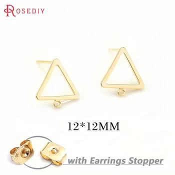 

10PCS 12*12MM 24K Gold Color Brass with Hanging Hole Triangle Stud Earrings Pins High Quality Diy Jewelry Findings Accessories