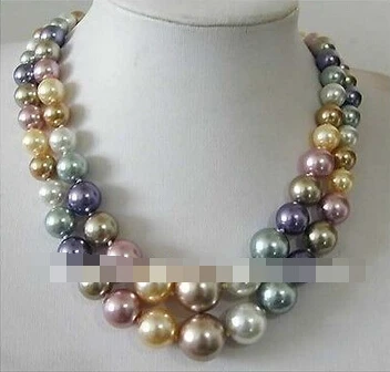 

2 Row 8--14MM South Sea Multicolor shell pearl Necklace 17" 18"