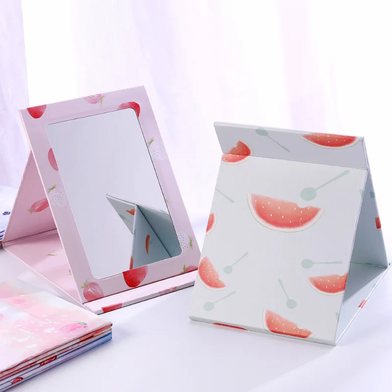 Foldable Fruit Pattern Makeup Mirror Dormitory Dressing Book Desktop Cute Large Portable Flip Student Mirror Angle Adjustable