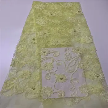 

2019 Newest design African Lace Fabric High Quality French Beads Embroidered Tulle Lace Fabric with Sequins Womens