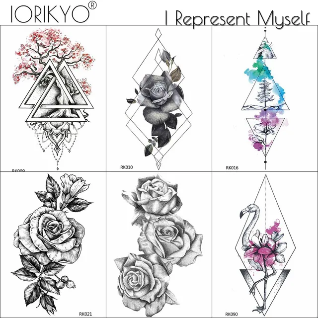 IORIKYO Black Sexy Flower Temporary Tattoo Girls Body Arm Geometric ...