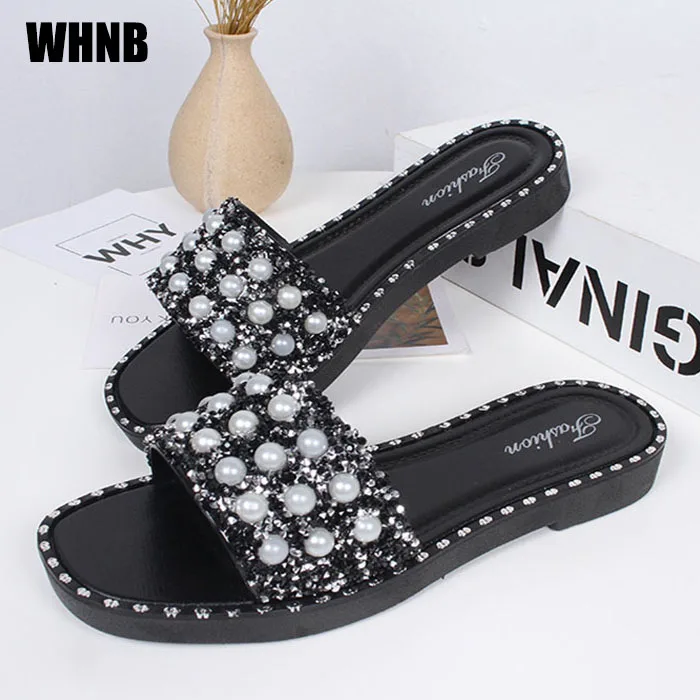 

Summer Women Sandals New Flat Bottom Rhinestone Word Light Casual Women Slippers Fashion Wild Outdoor Non-slip Women Beach Shoes
