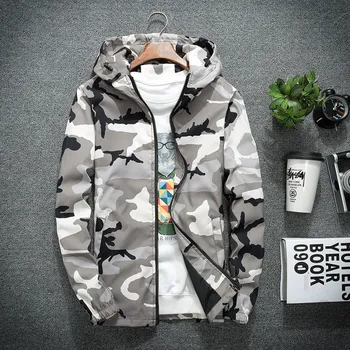 

2019 Early Spring Mens Camouflage Jacket Male Casual Slim Outer Windbreaker Long-sleeved Hiking fitness Breathable Running Coat