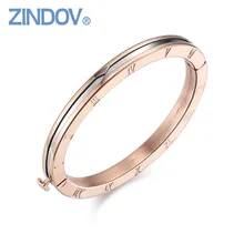 Popular Roman Numerals 316L Stainless Steel Rose Gold Women Bracelet Bangle Famous Brand Snap Button Jewelry High Quality bijoux