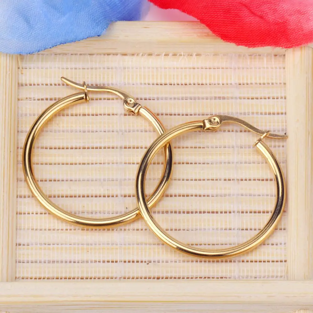 

1 Pair Women Simple Stainless Steel Gold\Silver\Black Color Hoop Earrings Hot Sale Multi Size 10mm-70mm